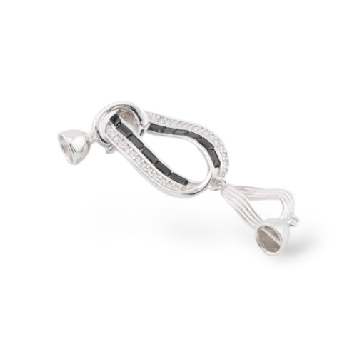 925 Silver Clasp with Zirconia and 1pc Black Rhodium-Plated Cup