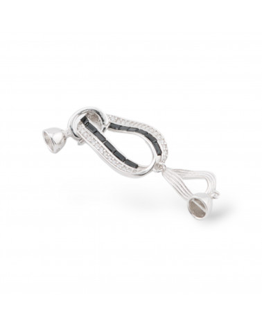 Chiusura In Argento 925 Con Zirconi E Coppetta 1pz Rodiato Nero-DIY ΚΟΥΜΠΩΜΑ ΑΠΟ ΑΣΗΜΙ 925 | Worldofjewel.com