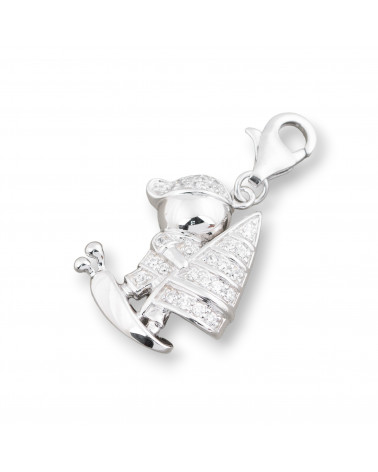 Ciondolo Pendente Charms Di Argento 925 Con Moschettone Bimbo E Barchetta Con Zirconi 18x33mm-ARGENTO 925 DESIGN ITALY | Worldofjewel.com