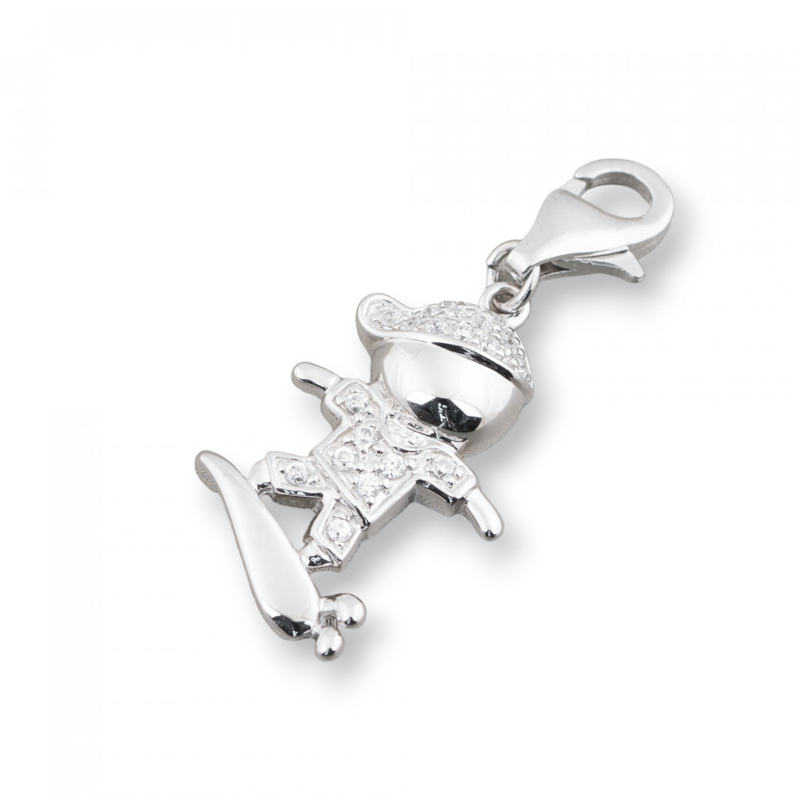 Ciondolo Pendente Charms Di Argento 925 Con Moschettone Bimbo E Skateboard Con Zirconi 15x34mm-PLATA 925 DISEÑO ITALIA | Worldofjewel.com