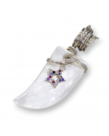 Ciondolo Pendente Di Argento 925 A Corno Di Madreperla Con Stella A 5 Punte E Zirconi Multicolor 16x43mm-PLATA 925 DISEÑO ITALIA | Worldofjewel.com