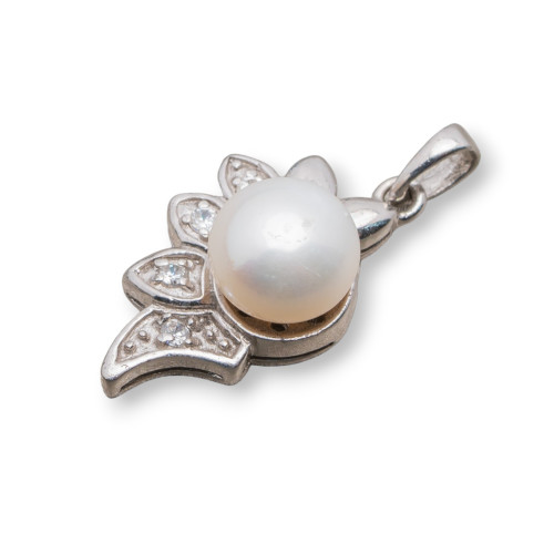 Colgante de ala en plata 925 con circonitas y perlas de 14 x 26 mm