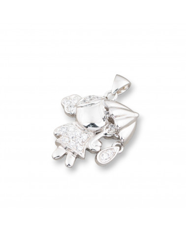 Ciondolo Pendente Di Argento 925 Bambina Con Ombrello E Zirconi 17x22mm-SILVER 925 DESIGN ITALY | Worldofjewel.com