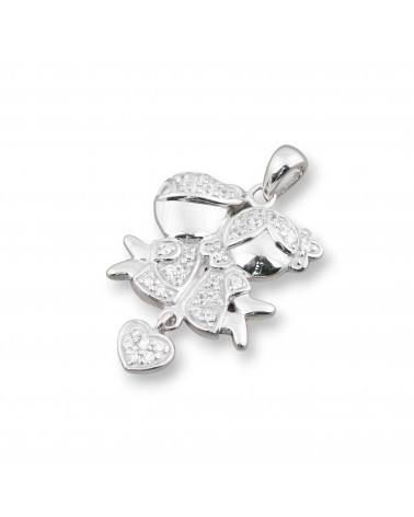 Ciondolo Pendente Di Argento 925 Bimbo E Bimba Con Cuore E Zirconi 18x30mm-SILBER 925 DESIGN ITALIEN | Worldofjewel.com