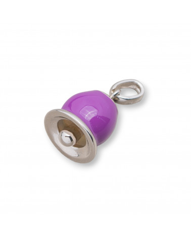 Ciondolo Pendente Di Argento 925 Campanella Smaltata 11x20mm Viola-SILBER 925 DESIGN ITALIEN | Worldofjewel.com