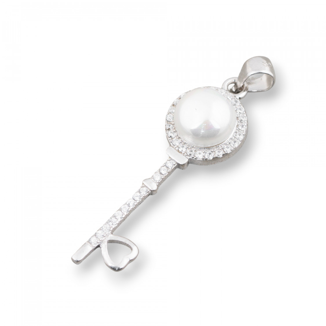 Ciondolo Pendente Di Argento 925 Chiave Con Zirconi E Perle 11x39mm-SILBER 925 DESIGN ITALIEN | Worldofjewel.com