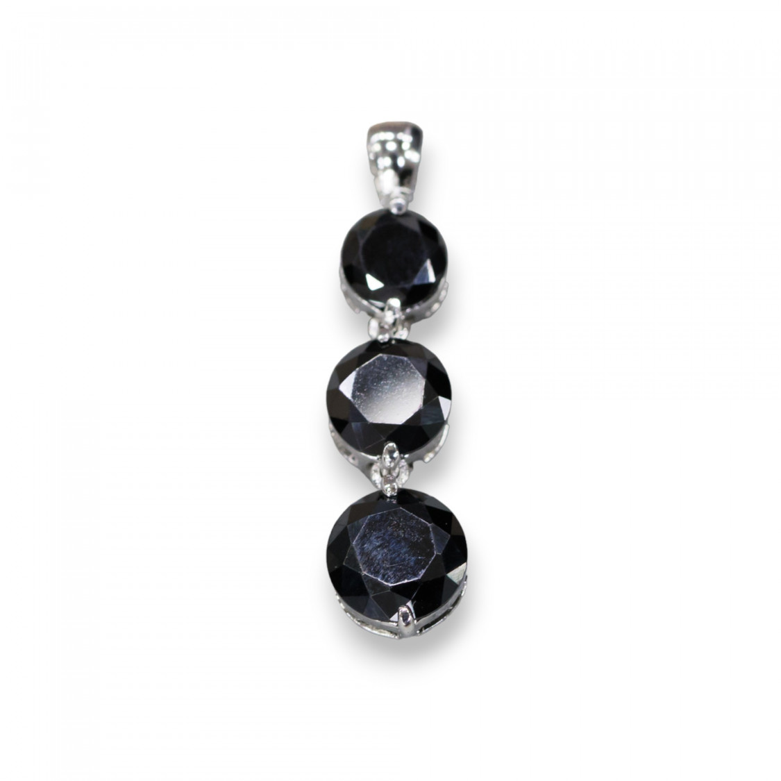Ciondolo Pendente Di Argento 925 Con 3 Gemme Termodiffuse Incastonate Nero 8x29mm-SILVER 925 DESIGN ITALY | Worldofjewel.com