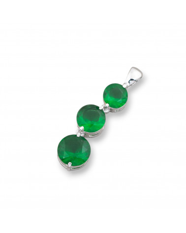 Ciondolo Pendente Di Argento 925 Con 3 Gemme Termodiffuse Incastonate Verde 8x29mm-SILVER 925 DESIGN ITALY | Worldofjewel.com