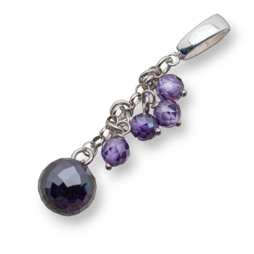 Pendentif en argent 925 avec chaîne et zircon cubique violet 12 x 62 mm