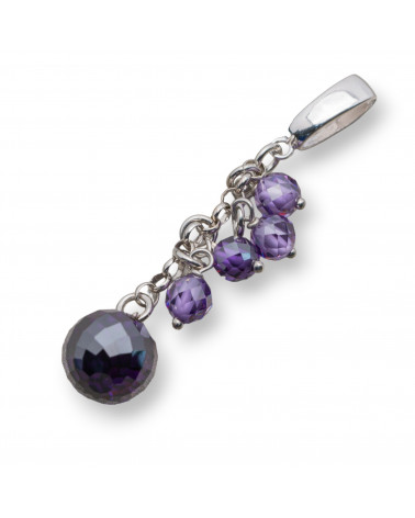Ciondolo Pendente Di Argento 925 Con Catena E Cubic Zirconia 12x62mm Viola-PLATA 925 DISEÑO ITALIA | Worldofjewel.com