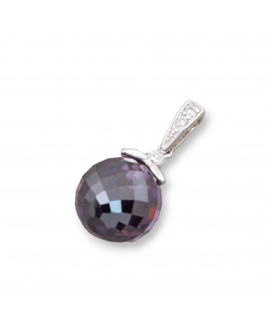 Ciondolo Pendente Di Argento 925 Con Coppetta Petali Sfera Zirconi Viola Sfaccettato 13x28mm-PLATA 925 DISEÑO ITALIA | Worldofjewel.com