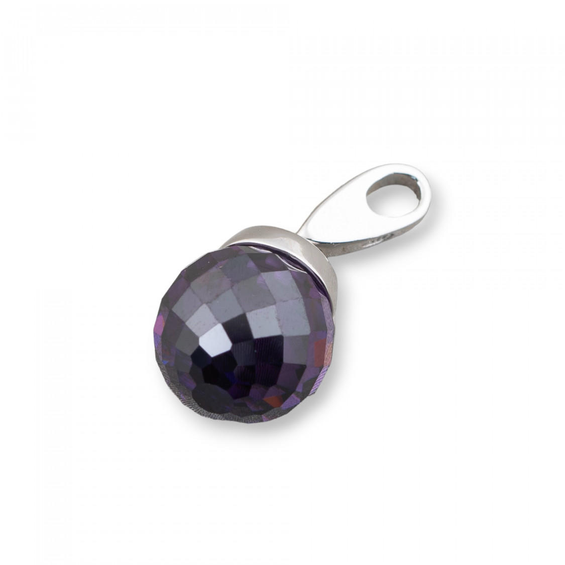 Ciondolo Pendente Di Argento 925 Con Gancio E Sfera Di Zirconi Viola Sfaccettato 12x25mm-ARGENT 925 DESIGN ITALIE | Worldofjewel.com
