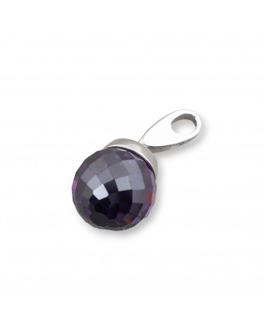 Ciondolo Pendente Di Argento 925 Con Gancio E Sfera Di Zirconi Viola Sfaccettato 12x25mm-ARGENT 925 DESIGN ITALIE | Worldofjewel.com