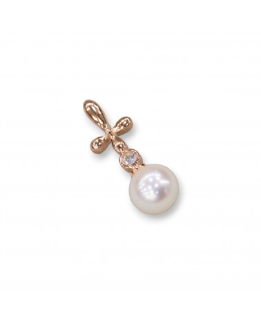 Ciondolo Pendente Di Argento 925 Con Perle Di Fiume 7x21mm Oro Rosa-SILBER 925 DESIGN ITALIEN | Worldofjewel.com