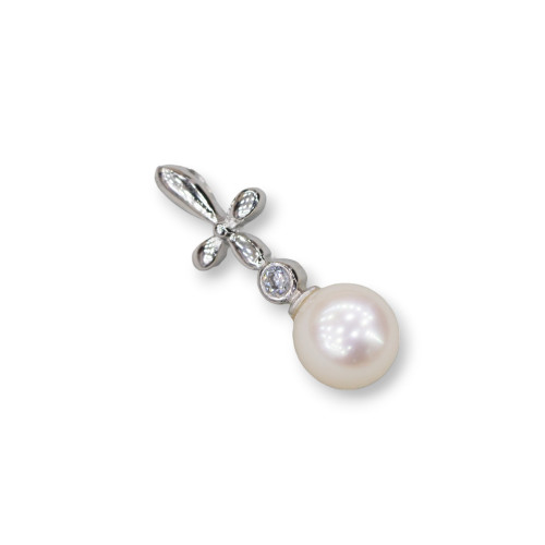 Pendentif en argent 925 orné de perles de rivière rhodiées de 7 x 21 mm