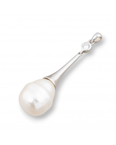 Ciondolo Pendente Di Argento 925 Con Perle Di Maiorca 16x55mm-PLATA 925 DISEÑO ITALIA | Worldofjewel.com