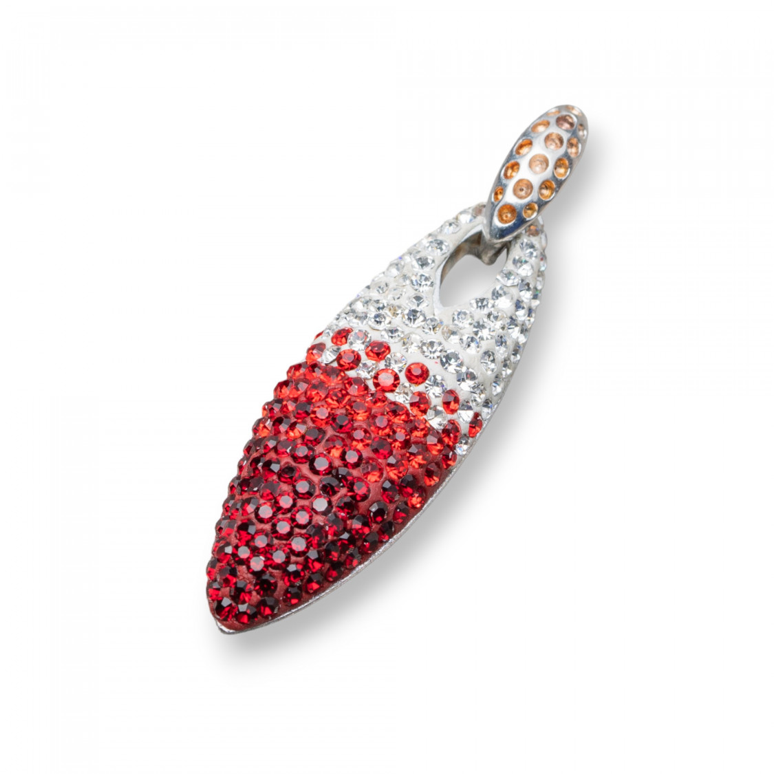 925 Silver Pendant with Pave' Rhinestones 12x38mm Red-SILVER 925 DESIGN ITALY | Worldofjewel.com