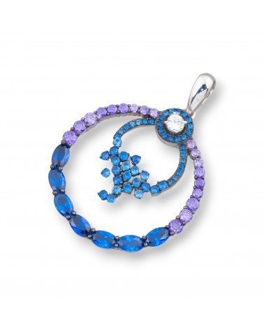 Ciondolo Pendente Di Argento 925 Con Zirconi E Idrotermali Blu E Viola 28x40mm-ΑΣΗΜΙ 925 ΣΧΕΔΙΟ ΙΤΑΛΙΑ | Worldofjewel.com
