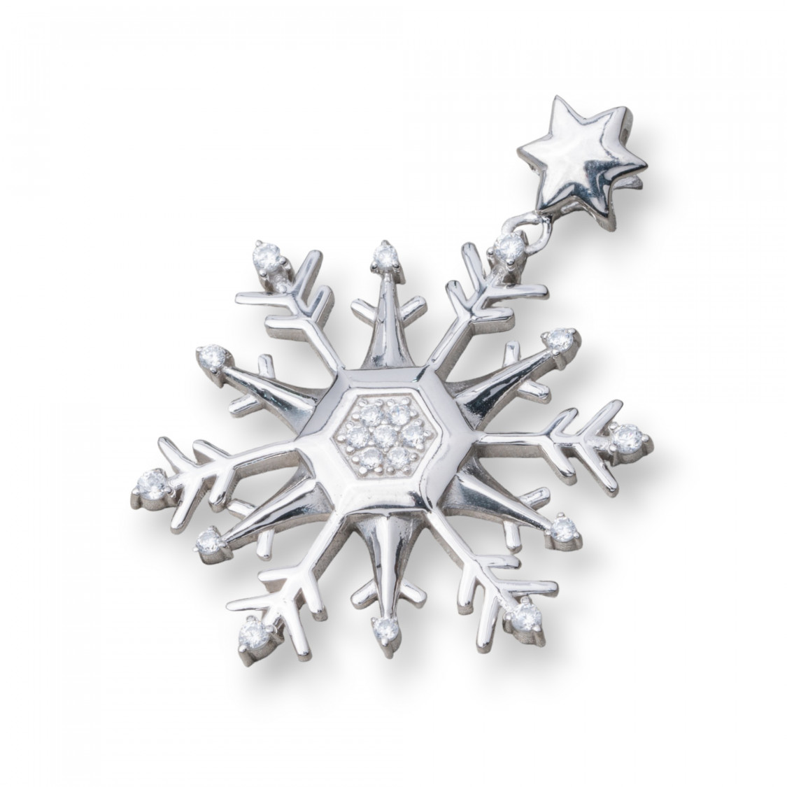 Ciondolo Pendente Di Argento 925 Con Zirconi Fiocco Di Neve 31mm-PLATA 925 DISEÑO ITALIA | Worldofjewel.com