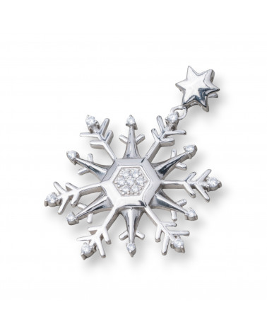 Ciondolo Pendente Di Argento 925 Con Zirconi Fiocco Di Neve 31mm-PLATA 925 DISEÑO ITALIA | Worldofjewel.com