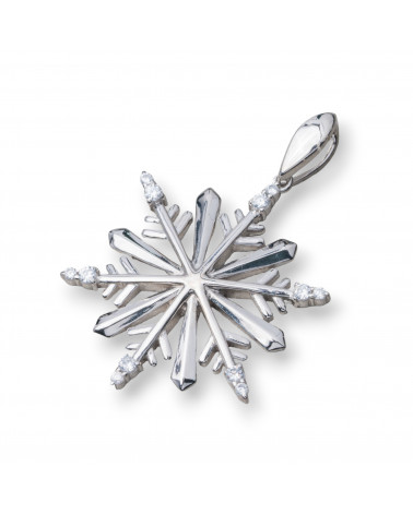 Ciondolo Pendente Di Argento 925 Con Zirconi Fiocco Di Neve 32mm-PLATA 925 DISEÑO ITALIA | Worldofjewel.com
