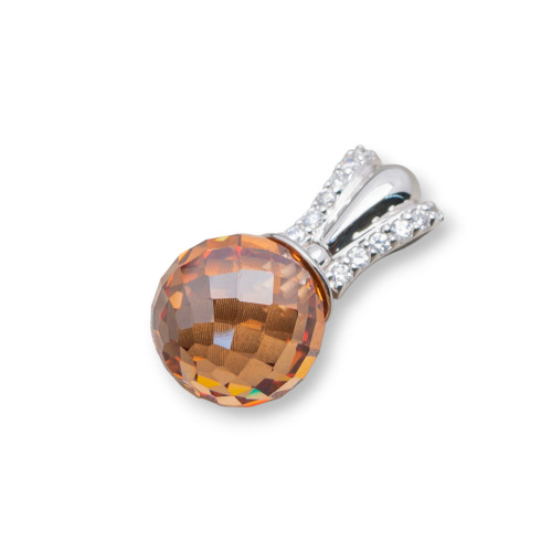925 Silver Pendant with Orange Faceted Sphere Zirconia and Opening Hook 14x27mm
