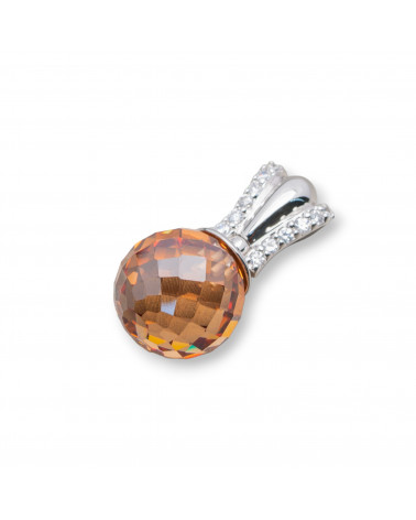 Ciondolo Pendente Di Argento 925 Con Zirconi Sfera Sfaccettato Arancio E Gancio Apribile 14x27mm-ARGENT 925 DESIGN ITALIE | Worldofjewel.com