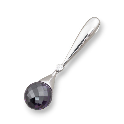 Anhänger aus 925er Sterlingsilber mit violetten Zirkonia, 12 x 51 mm