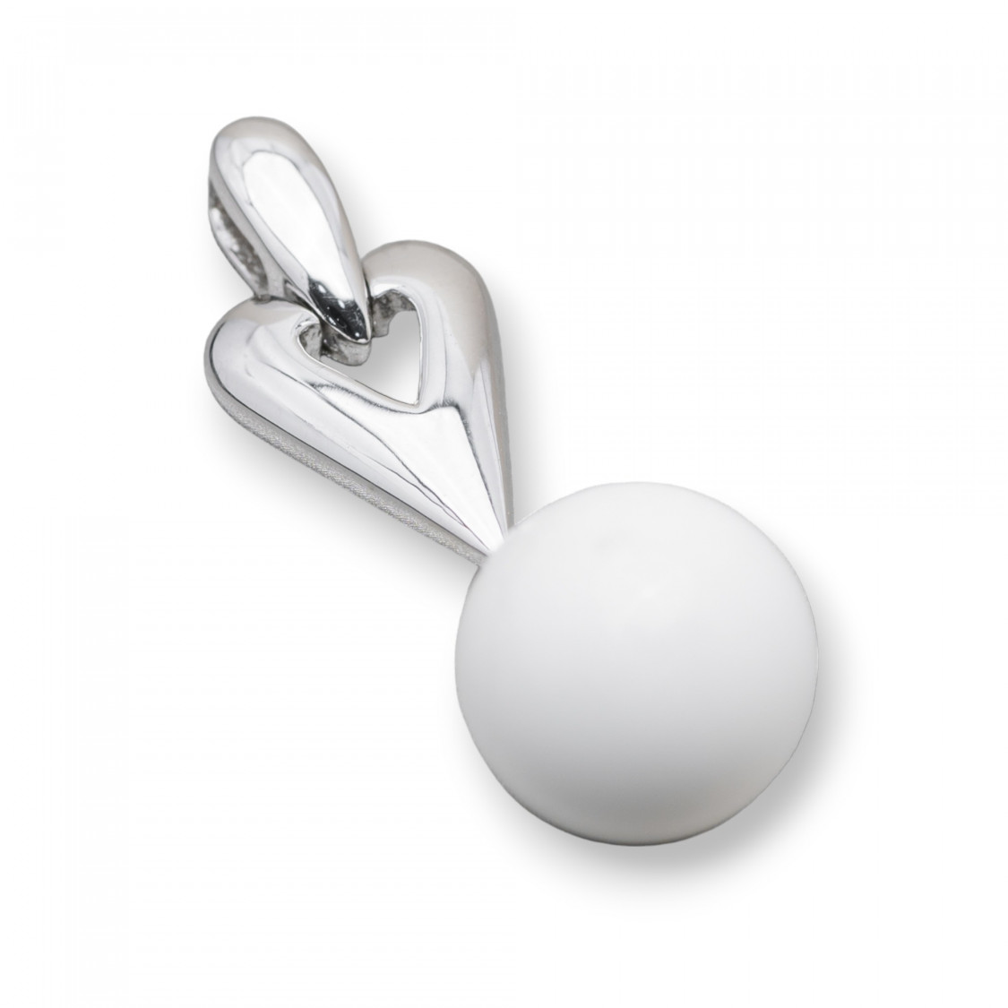Ciondolo Pendente Di Argento 925 Cuore Con Sfera Di Agata Bianca Liscia 12x36mm-SILBER 925 DESIGN ITALIEN | Worldofjewel.com