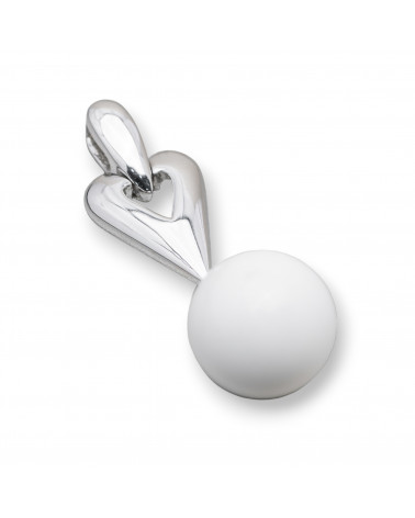 Ciondolo Pendente Di Argento 925 Cuore Con Sfera Di Agata Bianca Liscia 12x36mm-SILBER 925 DESIGN ITALIEN | Worldofjewel.com