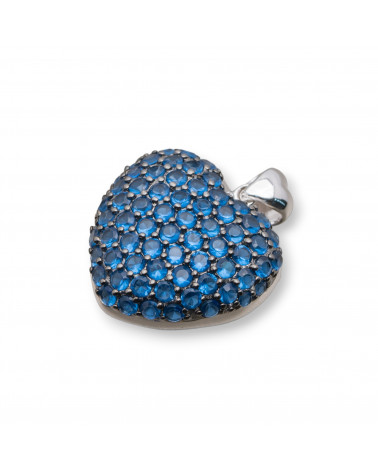 Ciondolo Pendente Di Argento 925 Cuore Con Zirconi 21x27mm Blu-PLATA 925 DISEÑO ITALIA | Worldofjewel.com