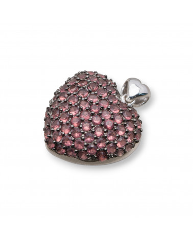 Ciondolo Pendente Di Argento 925 Cuore Con Zirconi 21x27mm Rosa-PLATA 925 DISEÑO ITALIA | Worldofjewel.com