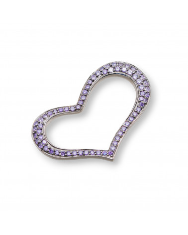 Ciondolo Pendente Di Argento 925 Cuore Forato Con Zirconi Viola 25x38mm-ΑΣΗΜΙ 925 ΣΧΕΔΙΟ ΙΤΑΛΙΑ | Worldofjewel.com