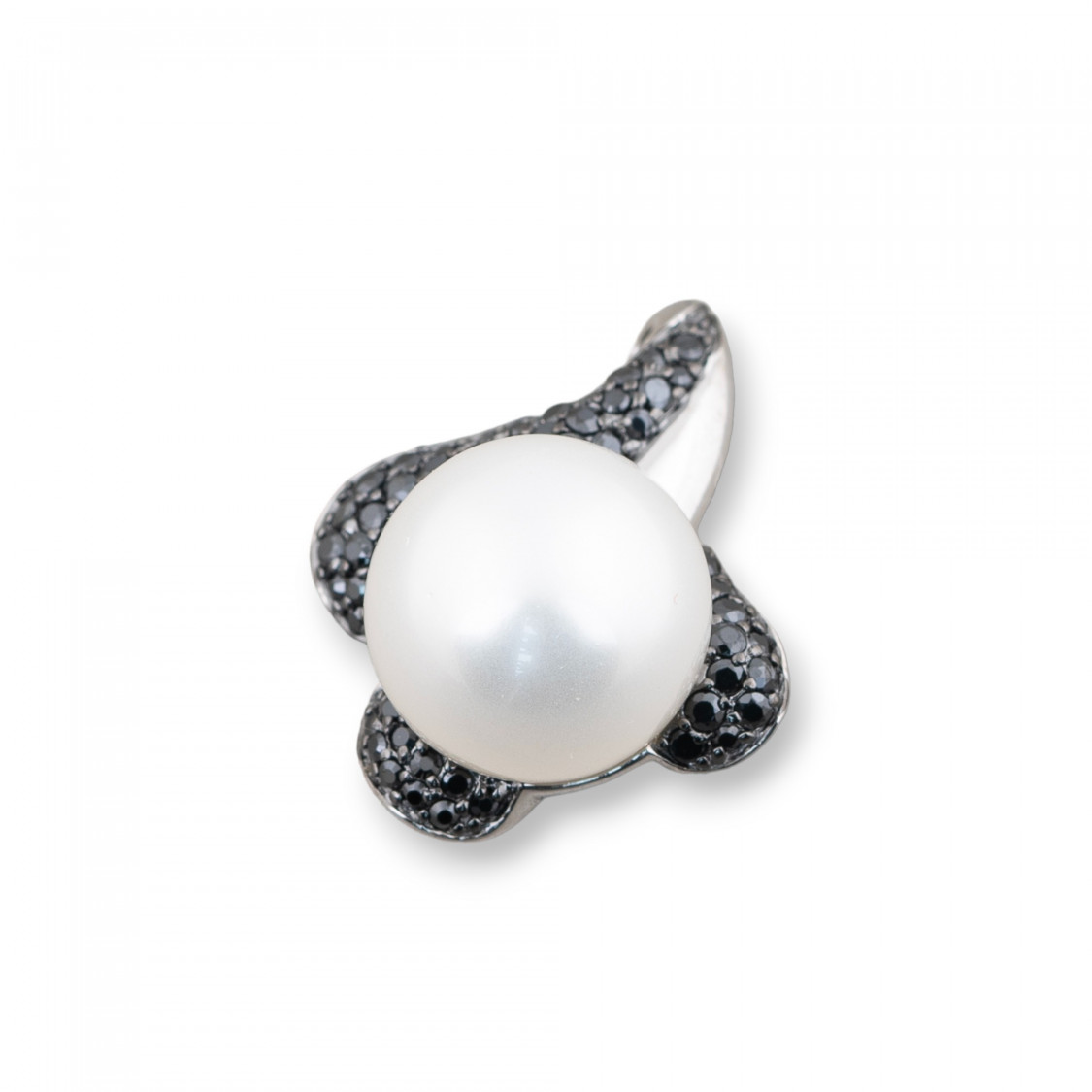 Ciondolo Pendente Di Argento 925 E Marcasite Nero Con Perle Di Maiorca 20x24mm Rodiato-PLATA 925 DISEÑO ITALIA | Worldofjewel.com