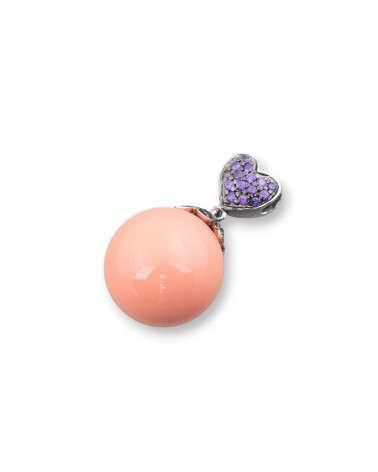 Ciondolo Pendente Di Argento 925 Gancio Con Zirconi Viola E Perle Di Maiorca Rosa Salmone 14x27mm-SILBER 925 DESIGN ITALIEN | Worldofjewel.com