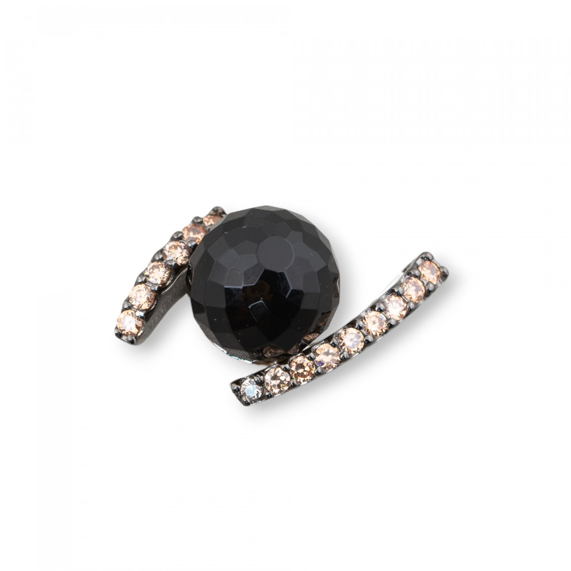 Anhänger aus 925er Sterlingsilber, facettierter Onyx mit champagnerfarbenen Zirkonia, 16 x 24 mm-SILBER 925 DESIGN ITALIEN | Worldofjewel.com