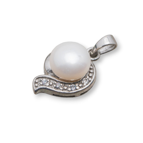 925 Silver Pendant Pearls with Pavé Zircons 12x24mm MOD3355