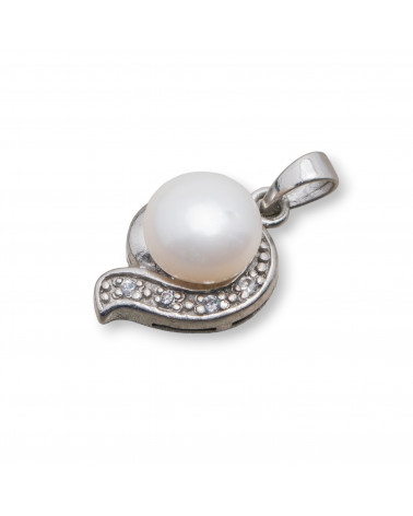 Ciondolo Pendente Di Argento 925 Perle Con Zirconi Pavè 12x24mm MOD3355-SILVER 925 DESIGN ITALY | Worldofjewel.com