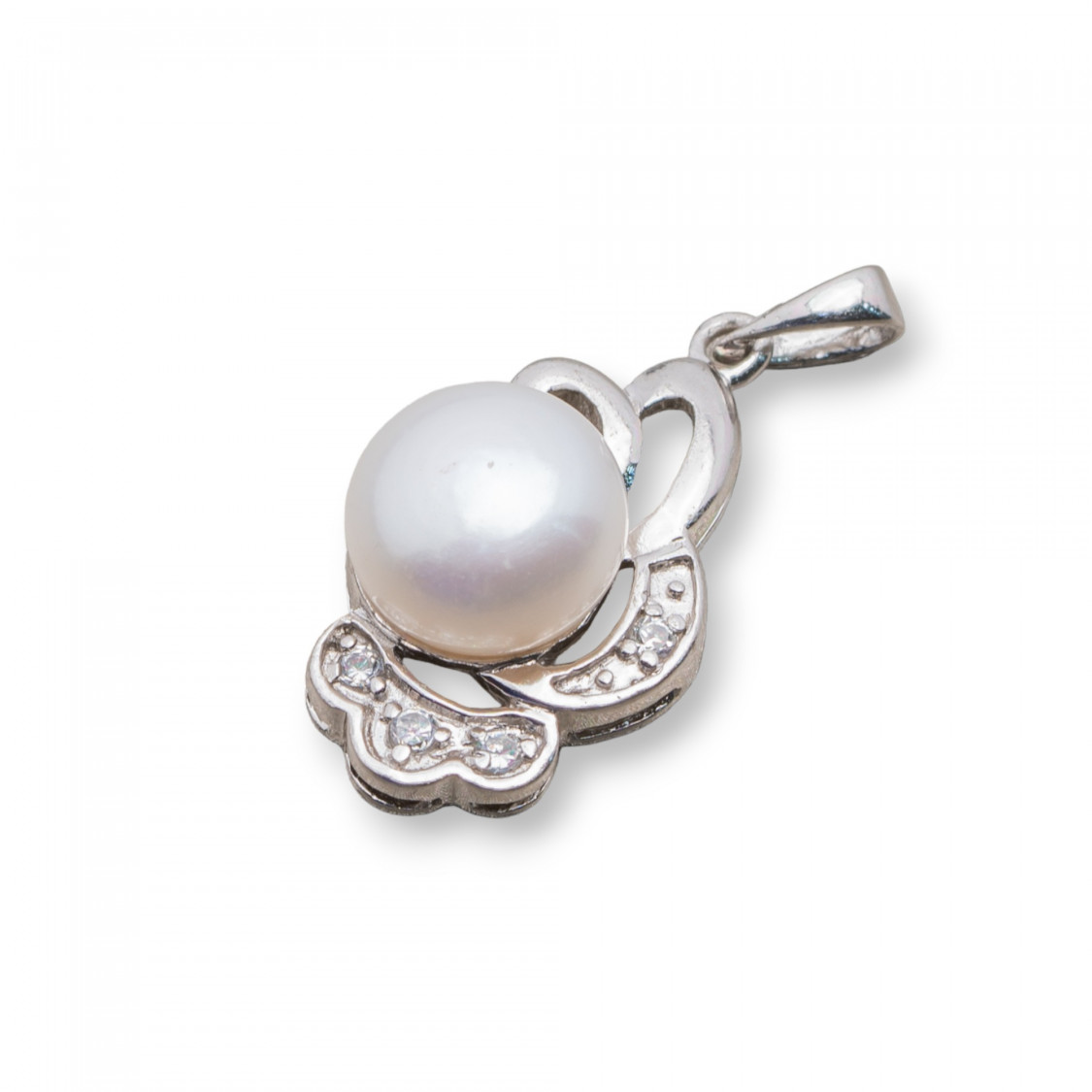 Ciondolo Pendente Di Argento 925 Perle Con Zirconi Pavè 12x26mm MOD3356-PLATA 925 DISEÑO ITALIA | Worldofjewel.com
