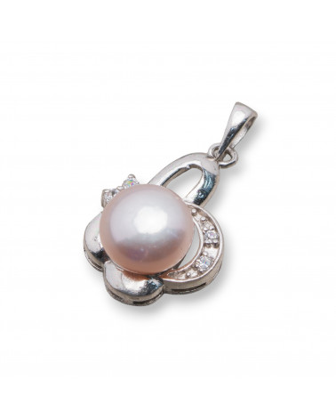 Ciondolo Pendente Di Argento 925 Perle Con Zirconi Pavè 14x26mm MOD.3 Rosa-PLATA 925 DISEÑO ITALIA | Worldofjewel.com