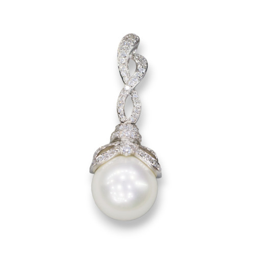 Colgante de Plata 925 con Perlas Blancas de Mallorca y Gancho Espiral y Circonitas 15x42mm