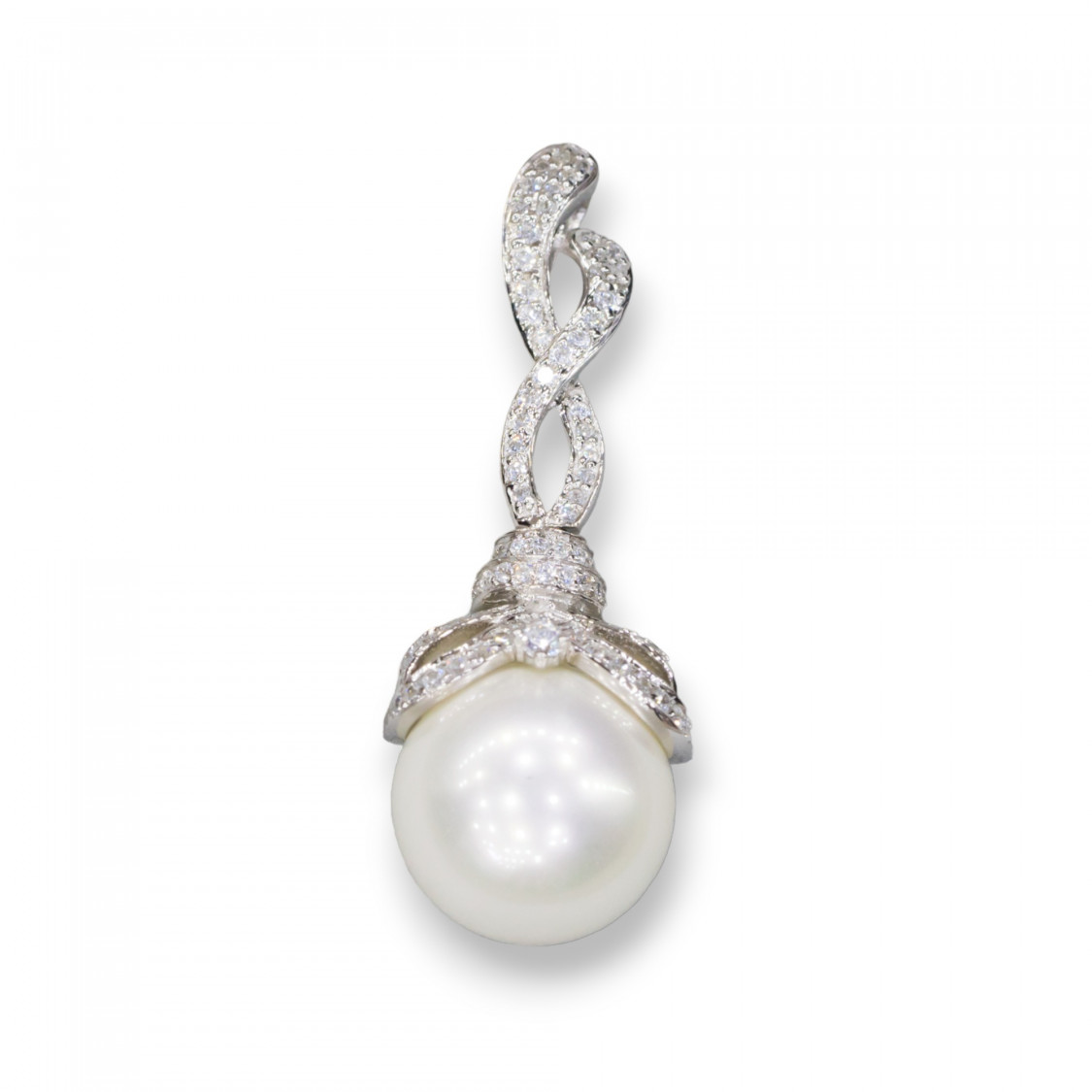 Ciondolo Pendente Di Argento 925 Perle Di Maiorca Bianca Con Gancio Spirale E Zirconi 15x42mm-ΑΣΗΜΙ 925 ΣΧΕΔΙΟ ΙΤΑΛΙΑ | Worldofjewel.com