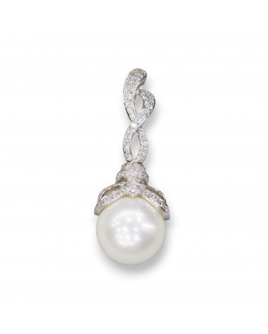 Ciondolo Pendente Di Argento 925 Perle Di Maiorca Bianca Con Gancio Spirale E Zirconi 15x42mm-ΑΣΗΜΙ 925 ΣΧΕΔΙΟ ΙΤΑΛΙΑ | Worldofjewel.com