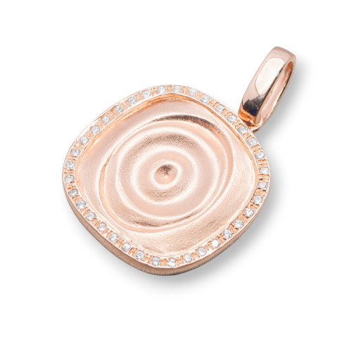 925 Silver Pendant Square Wave with Zirconia 18x27mm Rose Gold
