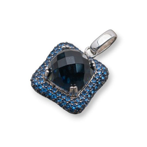 Pendentif carré en argent 925 avec zircon bleu indigo et onyx facetté 18x28mm