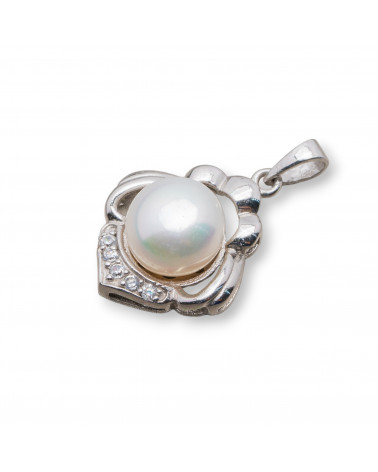 Ciondolo Pendente Di Argento 925 Rombo Lavorato Con Zirconi E Perle Di Fiume 16x25mm-ΑΣΗΜΙ 925 ΣΧΕΔΙΟ ΙΤΑΛΙΑ | Worldofjewel.com