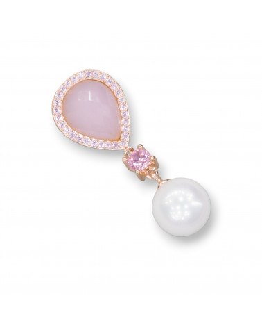 Ciondolo Pendente Di Argento 925 Rosa Con Perle Di Maiorca 16x43mm-ΑΣΗΜΙ 925 ΣΧΕΔΙΟ ΙΤΑΛΙΑ | Worldofjewel.com