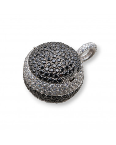 Ciondolo Pendente Di Argento 925 Sfera Con Zirconi Neri E Bianchi E Doppia Apertura 24X34mm-ΑΣΗΜΙ 925 ΣΧΕΔΙΟ ΙΤΑΛΙΑ | Worldofjewel.com