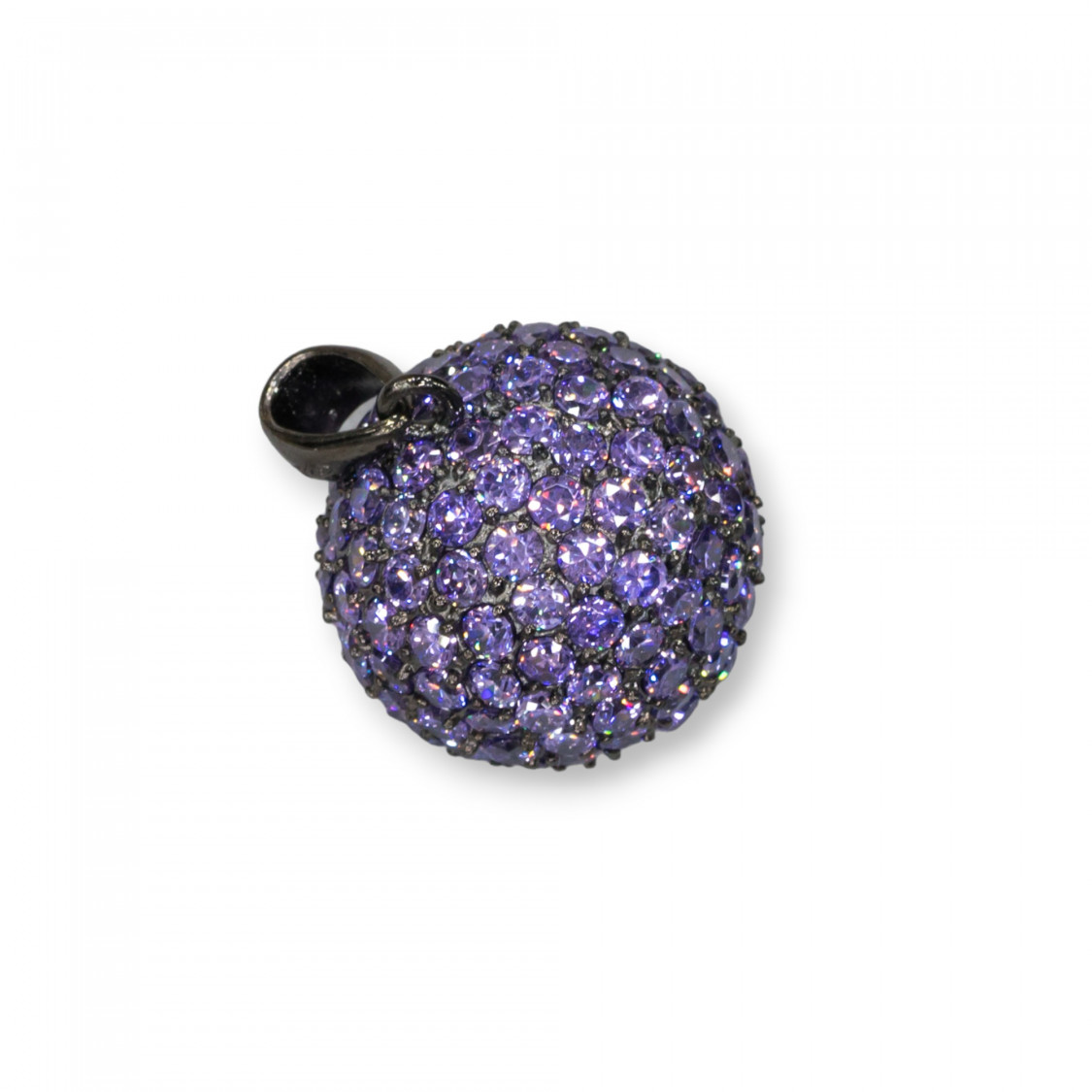 Ciondolo Pendente Di Argento 925 Sfera Zirconi Viola 17mm Con Argento Brunito-SILVER 925 DESIGN ITALY | Worldofjewel.com