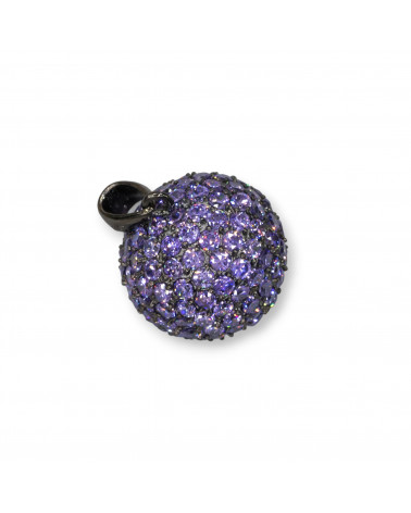 Ciondolo Pendente Di Argento 925 Sfera Zirconi Viola 17mm Con Argento Brunito-SILVER 925 DESIGN ITALY | Worldofjewel.com
